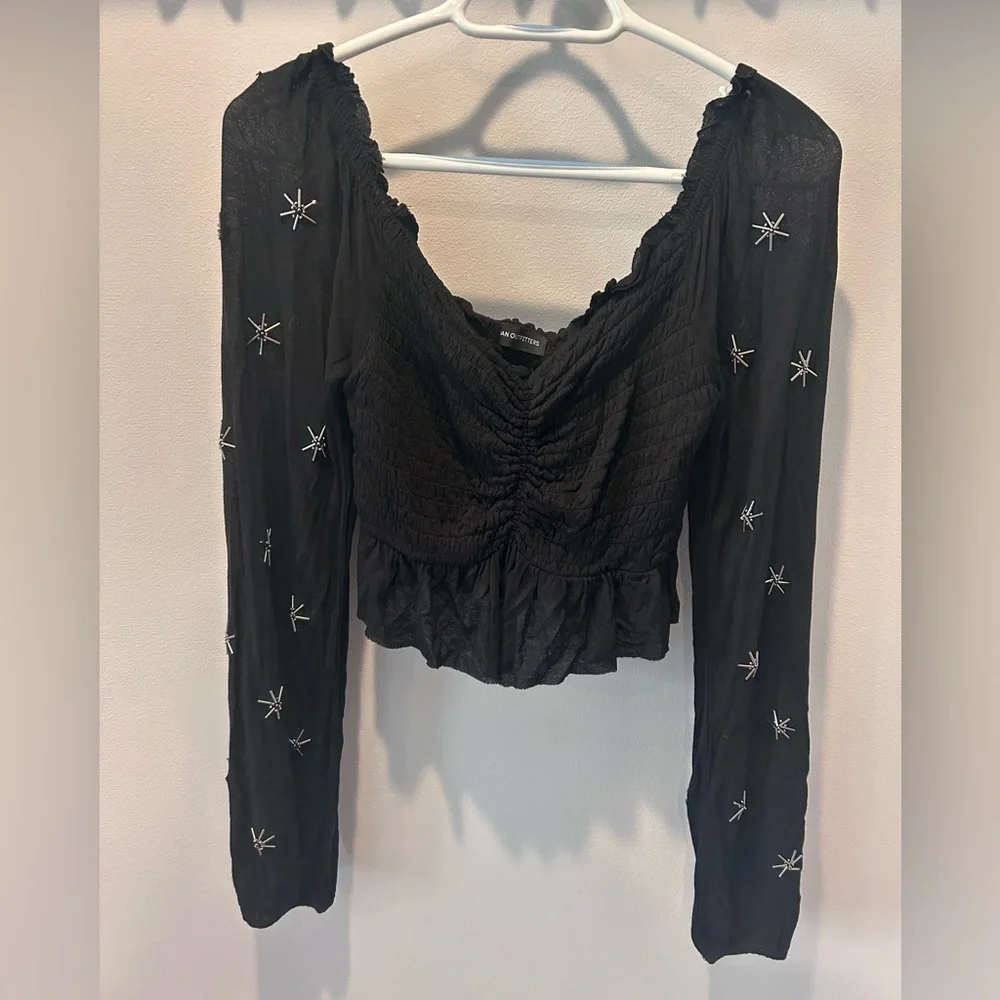Urban Outfitters Black Star Embroidered Blouse XS NWT - Picture 1 of 4